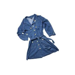 Ashley Stewart Blue Jean Denim Belted Coat, Trench Size 30/32